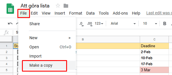 Hur man kopierar att göra-listan i Google Sheets.