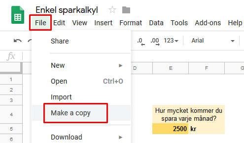 Hur man kopierar sparkalkylen i Google Sheets.